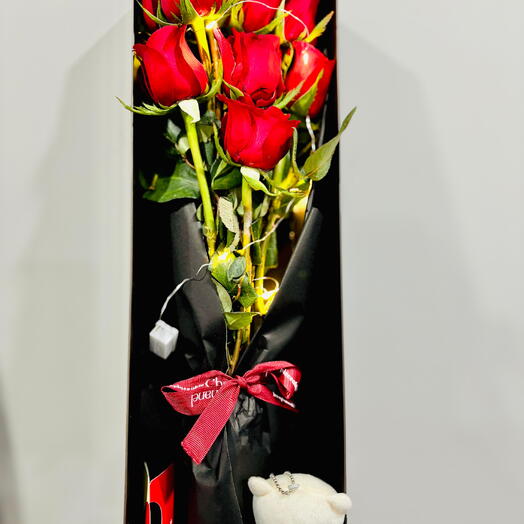 Luxury real fresh red Rose Box with Teddy   Fairy Lights 🌹🧸