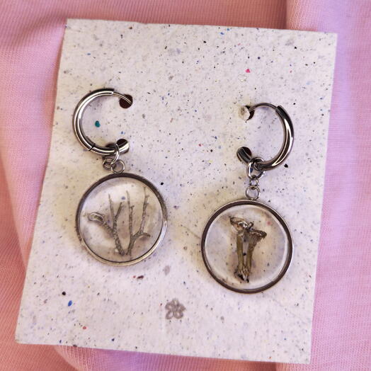 Earrings with real reindeer lichen and mushroom