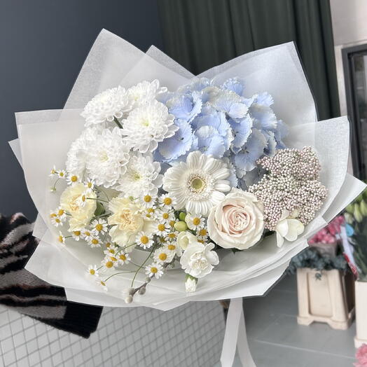 Bouquet with blue hydrangea