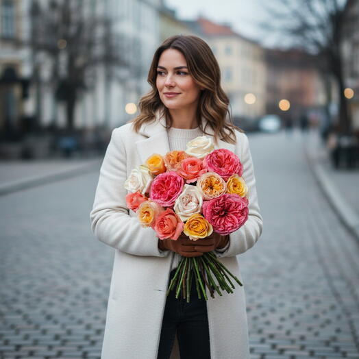 Букет "Гама пионовидных роз", 21 стебель цветов, -20%