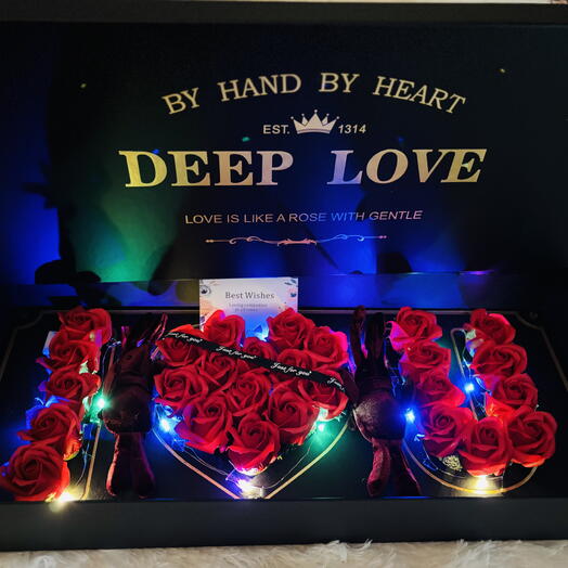 Luxury Rose Box with LED Lights   Charming Plush Rabbits