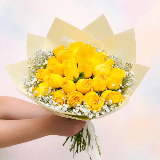 Ramo Sol Radiante | Rosas Amarillas con Gypsophila