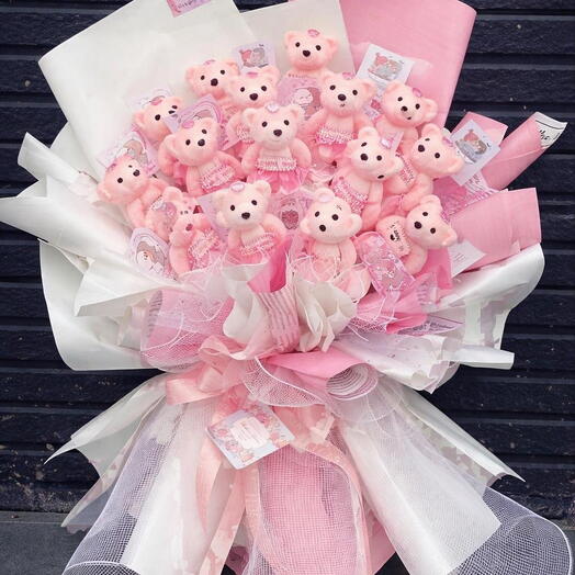 🎀🧸 Pink Princess Teddy Bear Plush Bouquet