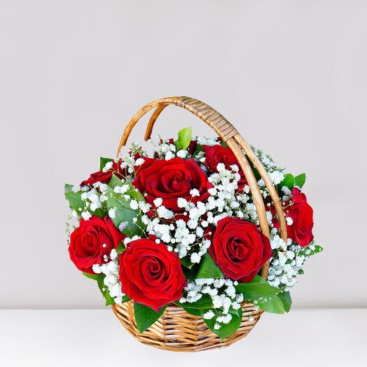 Red roses in a basket