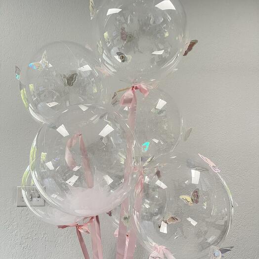 7 Babble Balloons with pink butterfly s