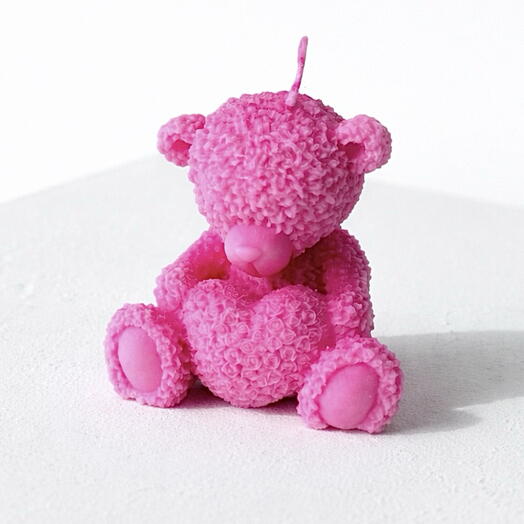 Candle Pink Bear hand made natural