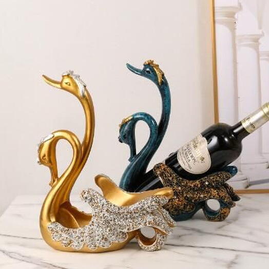 Luxury Pair of 2 Swan Wine Holder – Elegant Home   Bar Decor