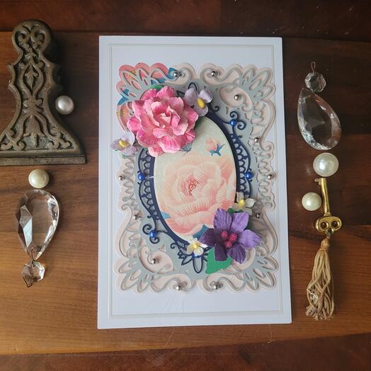 Rose and clematis 3d greeting card