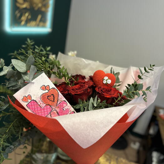 Rosa Roja Amor Ardiente + Corazón+tarjeta postal Hecho a mano 9