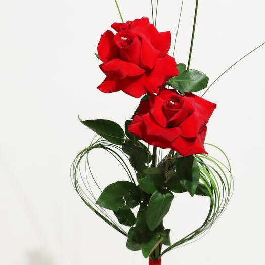 2 stunning Red Roses with decoration