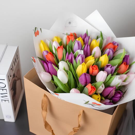 Tulips 50 stalks hand bouquet
