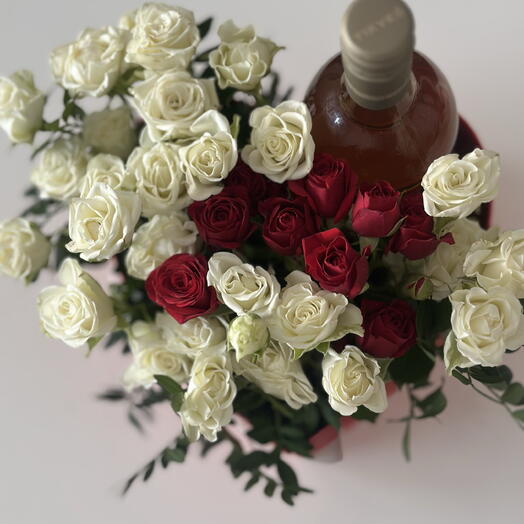 Flowers + wine in heart