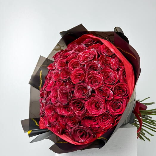 Glitter red roses bouquet 51pcs
