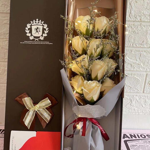 Elegant Box of 11Red Roses with Led Lights Installed and greeting card