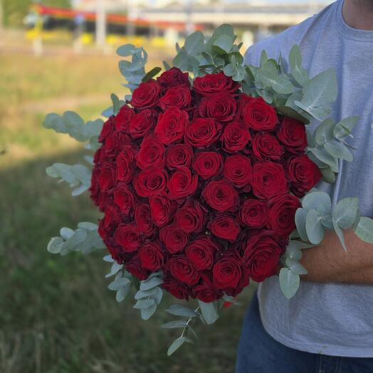 Bouquet "Roses with eucalyptus"