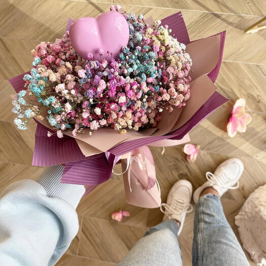 Candy Heart – Multicolor Baby s Breath Bouquet with Heart