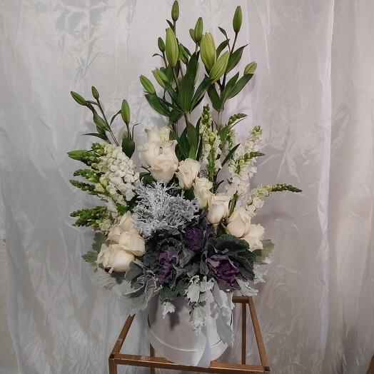 Arreglo en caja circular blanco