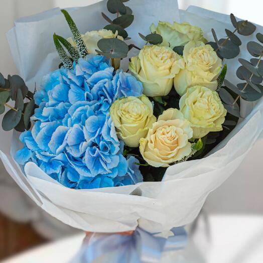Author s bouquet with blue hydrangea