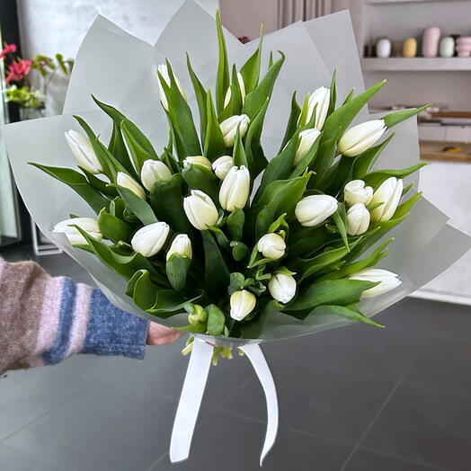 Bouquet de 25 tulipes blanches