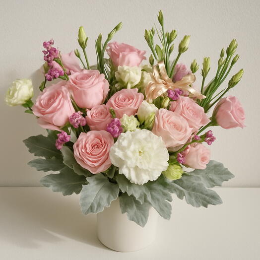 Arreglo Premium de Rosas y Peonias Eternas en Florero – Diseno Elegante y Duradero