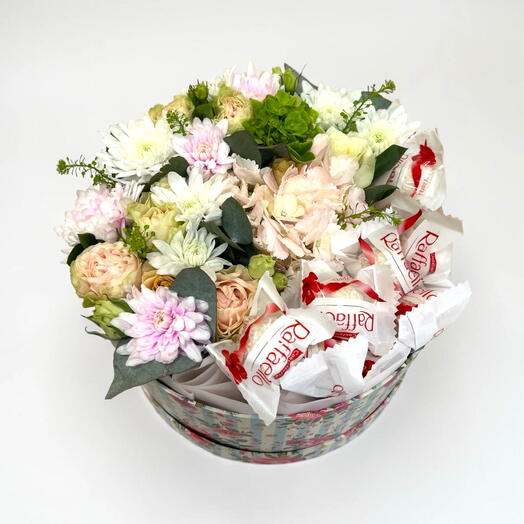 Flowers in box with Raffaello