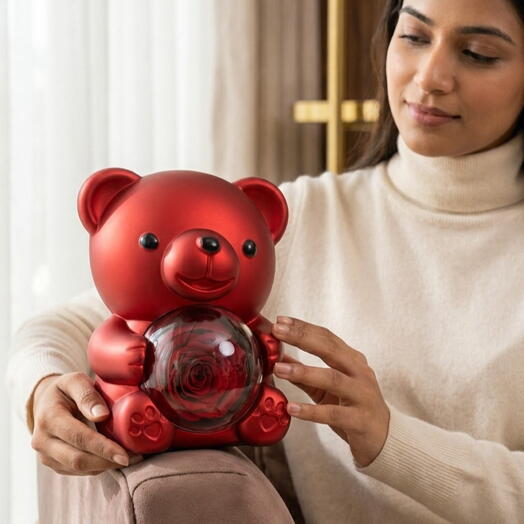 Teddy bear with Rose rose flower