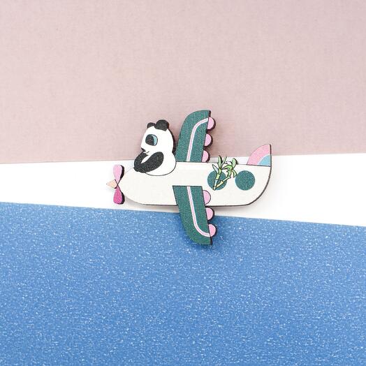 Brooch "Panda on a plane"