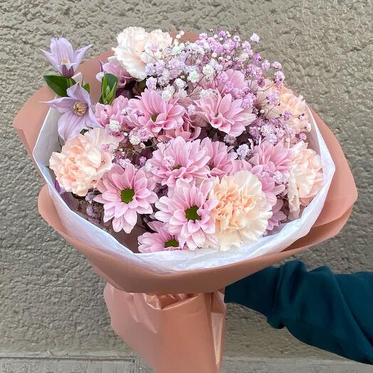 Bouquet of carnations and clematises