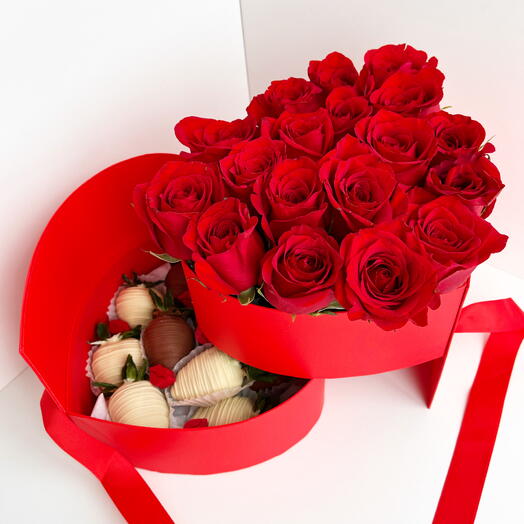 Red roses in a box