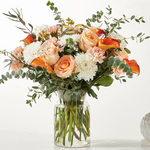 As You Wish Bouquet (rose, calla, mums, carnation, eaucaliptus + vase)