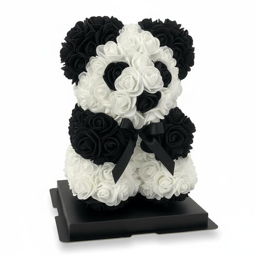 Panda-Teddybär aus Schaumrosen, künstliche ewige Rosen, Rosen-Teddybär in Verpackung