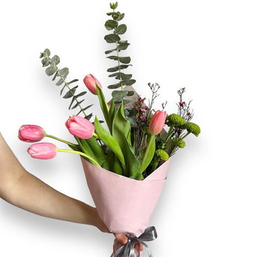 Spring Day bouquet with Tulips and Chrysanthemum