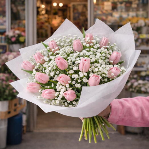 Tulpen mit Gipsofila