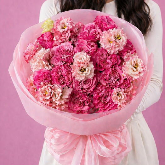 🌸Bouquet pf peony roses and fluffy eustoma