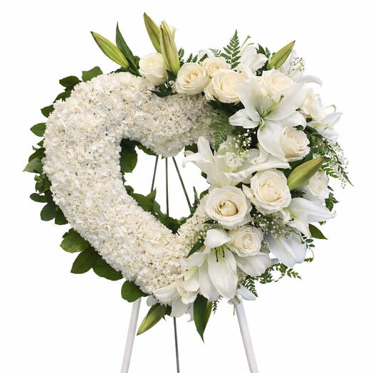 White Eternal Heart Funeral Wreath