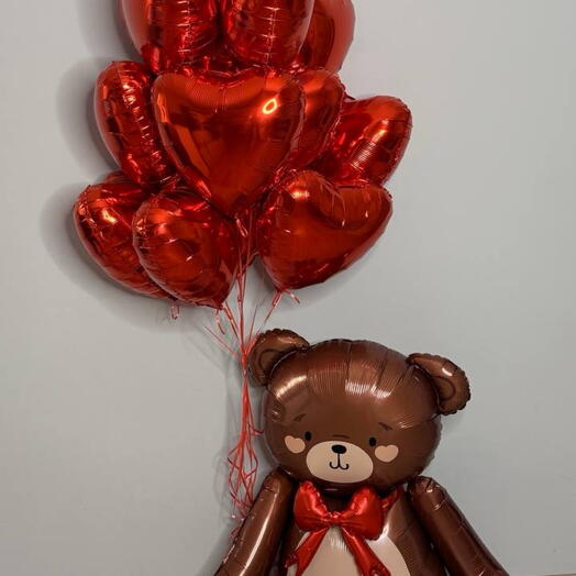 Set of hearts with a teddy bear