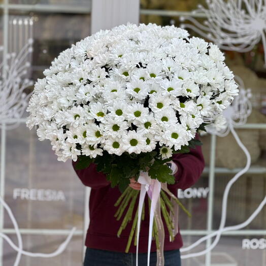 Букет из 25 веток белой хризантемы