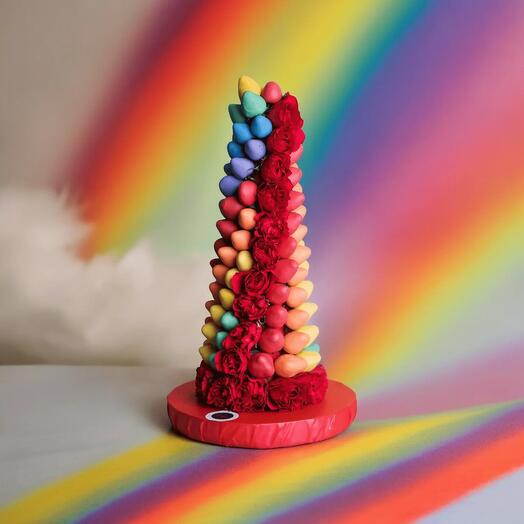 Rainbow Chocolate Covered Strawberry Tower