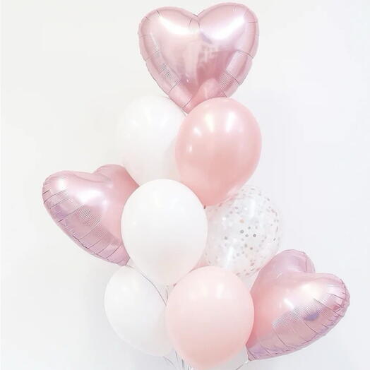 Букет из 9 шаров розовый с сердцами