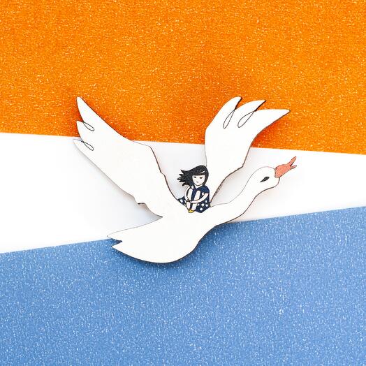 White swan and small girl