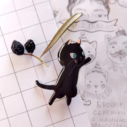 Black kitten pin