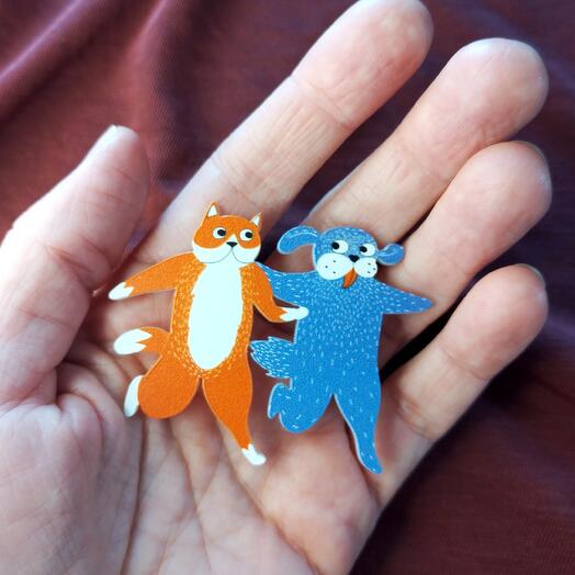 Brooch "Cat and dog"