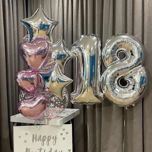 Box with Balloons and Numbers