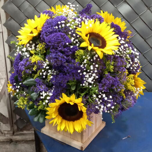 Caja madera con girasoles 1