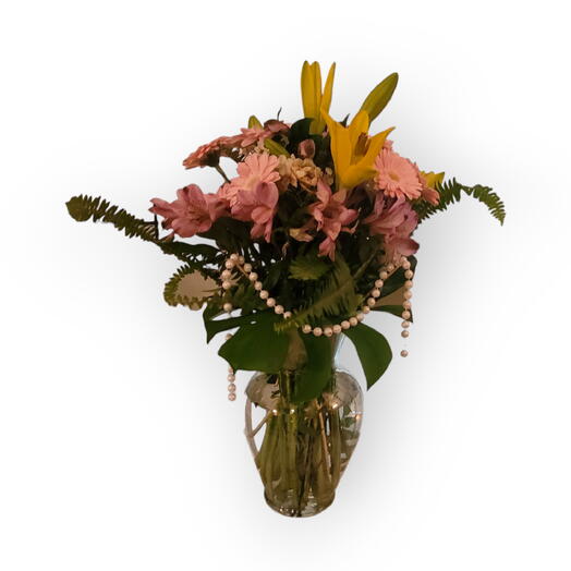 Elegant,  Hollywood Regency vase seasonal flowers arangment