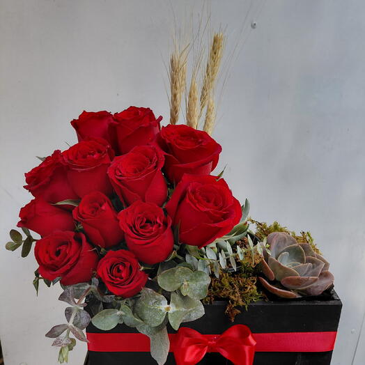Caja rosas y suculentas