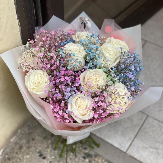 White roses and gypsophila