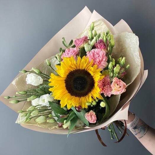 Compliment of the Day with sunflower, lisianthus