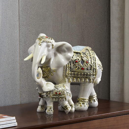 Elegant Resin Elephant Pair with Mirror Work – Decorative Home Accent