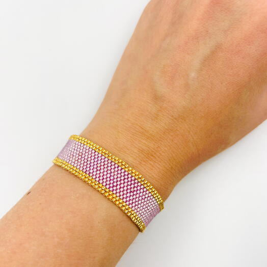 Boncuklu qolbaq pudra çəhrayı və qızılı